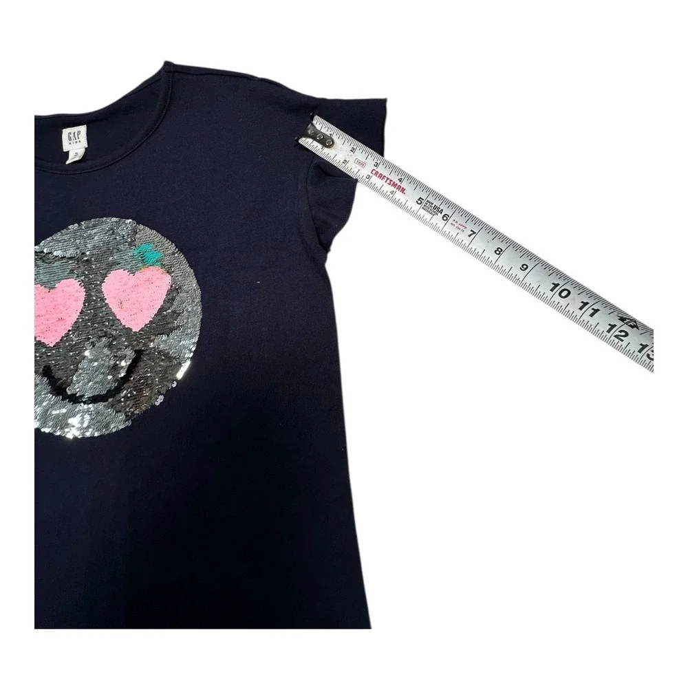 GAP‎ Kids Girls Navy Blue Sequin Smiley Face Ruffle Sleeve Dress XL 12